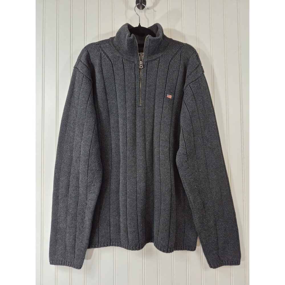 Polo Jeans Ralph Lauren Mens Large Gray Ribbed Cotton 1/4 Zip Thick Sweater Cozy